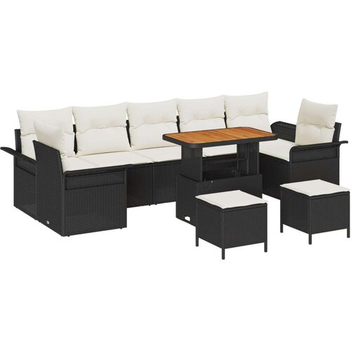  Set vrtnih sofa od 10 komada s jastučićima crne poli ratan akacije  dvosjedna vrtna sofa s kutijom i jastučićima crna poli ratan Cijene