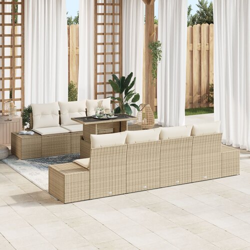 VidaXL Vrtni Sofa Set Set od 8 Bež Poli ratan Vanjski stol Pravokutni Slike