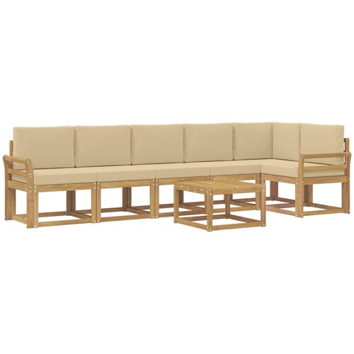  Set vanjskih sofa 7 kom. Bijela i bež Poliester Smeđa 59 x 59 x 37 cm Slike