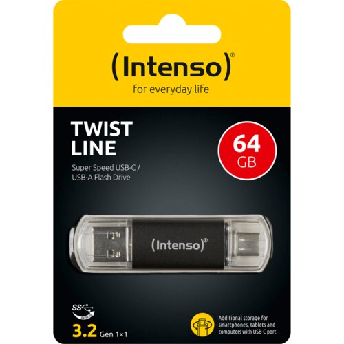 Intenso USB Flash drive 64GB, USB 3.2, USB-C, USB-A, Twist Line - USB3.2-64GB/Twist Line Cijene