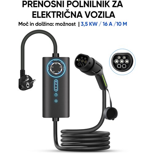 JUNSUN Prenosni Polnilec 10 M s Schuko, Tip 2 EV Polnilni Kabel za Električna Vozila &amp;ndash; 1-Fazni 3.5 kW, Nastavljiv Tok (6/8/10/13/16 A), (5000231353) Slike