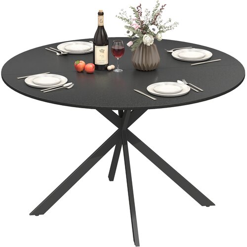HOMCOM jedilna miza iverna plo&scaron;ča, jeklo 120D x 120&Scaron; x 75V cm črna, (5000231360) Cene