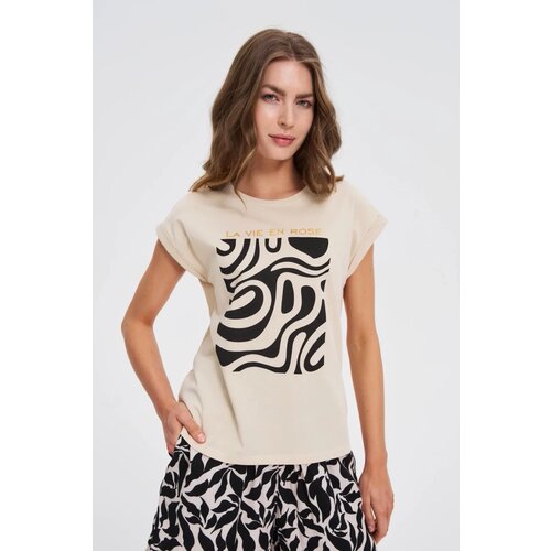 Marisse Beige T-Shirt With Geometric Print Slike