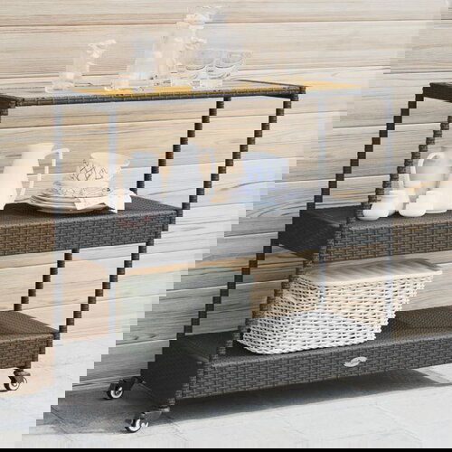 Barska kolica s 3 razine crni od poliratana i bagremovog drva Slike