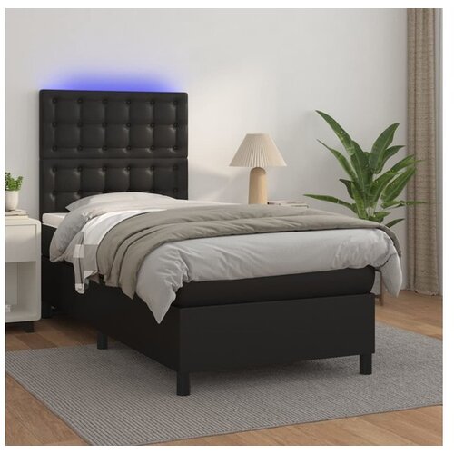  Box spring postelja z vzmetnico LED črn 100x200 cm umetno usnje Cene