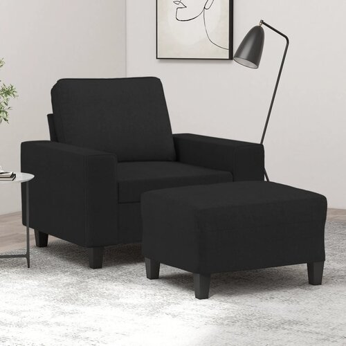  The Living Store Fotelj s stolčkom za noge črn 60 cm blago - Kavč S Stolčkom Za Noge, (21456652) Slike
