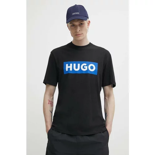 Hugo Blue Bombažna kratka majica moški, črna barva