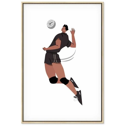  Slika - Volleyball Player on a White Background - Illustration 60x90 U prirodnom drvenom okviru Slike