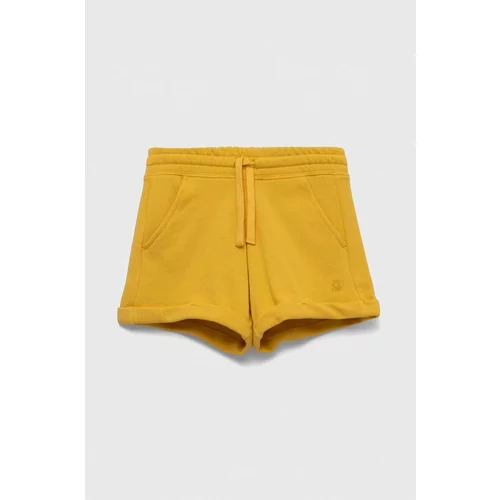 United Colors Of Benetton Dječje pamučne kratke hlače boja: žuta, glatki materijal, podesivi struk