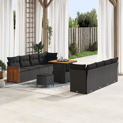 vidaXL set od 11 komada vrtni sofa s jastučićima crni poli ratan akacija Cijene