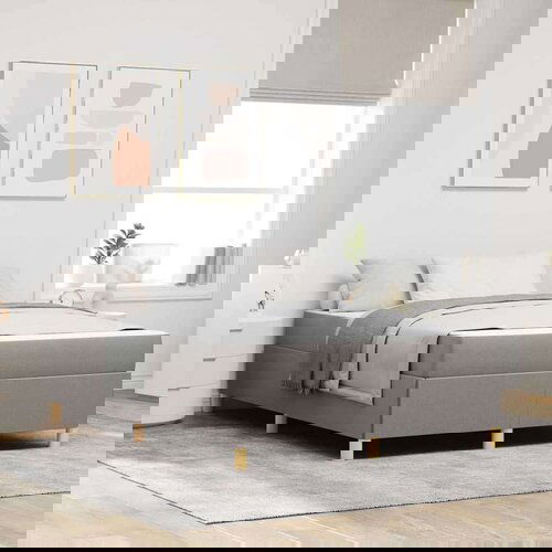 Box Postelja z vzmetnico Taupe in bela 140 x 190 cm blago Slike