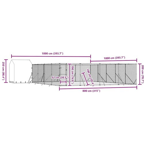  kavez za pse s krovom srebrni 10 x 10 x 2,5 m čelični Slike