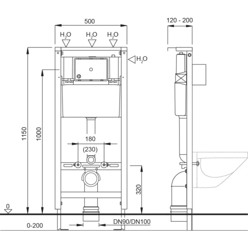 Liv Podometni splakovalnik LIV-FIX 7522 za visečo WC-školjko (suhomontažni, višina: 115 cm, širina: 50 cm)
