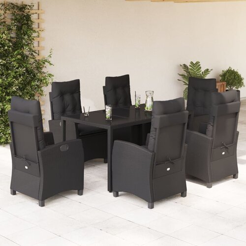  7-dijelni vrtni blagovaonski set s jastucima crni od poliratana Crna 150 cm table length Cene