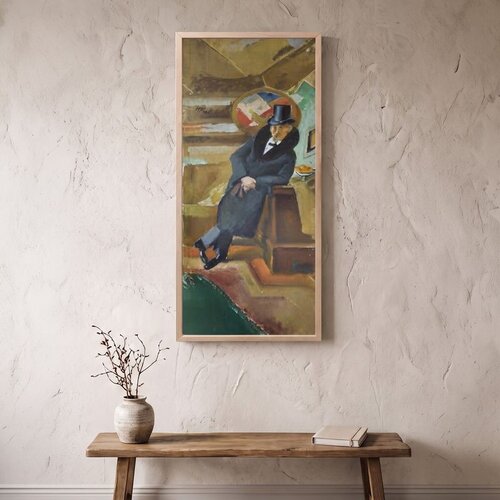 Wallxpert uramljena MDF slika ARTSNTMDL16, mu&scaron;karac sa cilindrom u &scaron;arenoj sobi, 33 x 70 cm Cene
