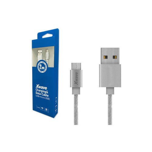 X Wave USB kabl /USB 2.0 (tip A -muški) -Micro USB (tip A -muški)/dužina 2m/2A/Aluminium/srebrni upleteni ( USB Micro 2m 2A Al /silver mesh USB Micro 2m 2A Al /silver mesh Slike