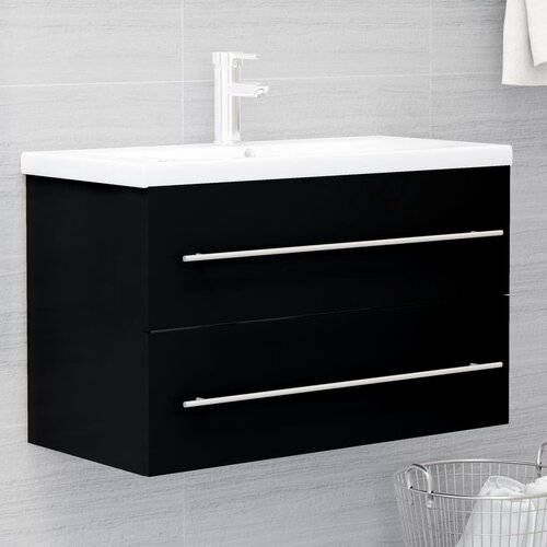 vidaXL Omarica za umivalnik črna 80x38,5x48 cm iverna plošča Cene
