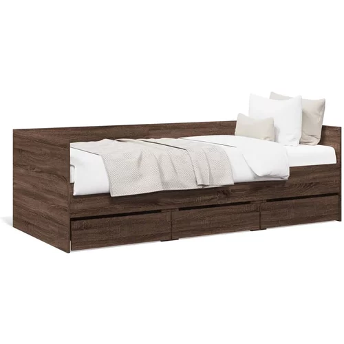 vidaXL Dnevna postelja s predali rjavi hrast 90x190 cm inženirski les