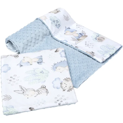 Medi Partners Quilt 75x100 + pillow 35x30 cotton + minky – deer and hedgehog + light blue minky