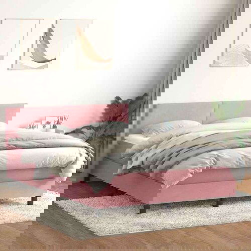  Box spring postelja z vzmetnico roza 140x210 cm žamet, (21791962) Cene