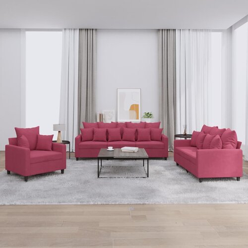  3-dijelni set sofa s jastucima crvena boja vina bar&scaron;unasti Cijene