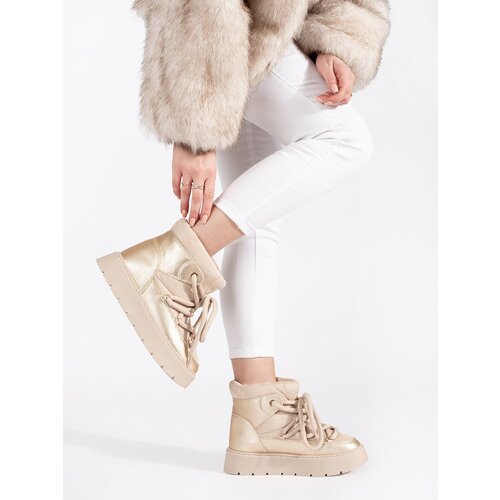 Shelvt Light beige lace-up women's snow boots with a thick sole Slike