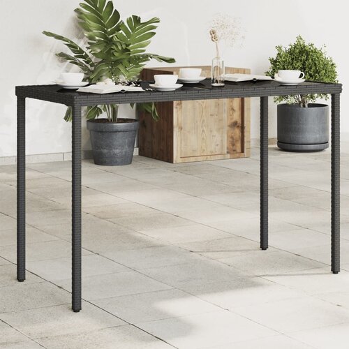  The Living Store Vrtna miza s stekleno plo&amp;scaron;čo črna 115x54x74 cm poli ratan - Vrtna Miza, (21470497) Slike