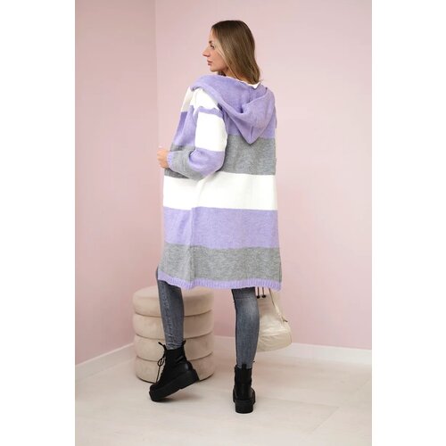 Kesi Tricolor striped sweater ecru+purple+gray Slike
