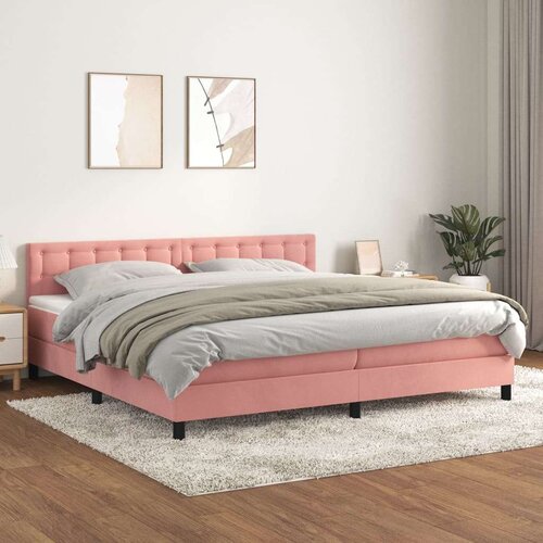  Box spring postelja z vzmetnico roza 200x200 cm žamet, (20791811) Slike