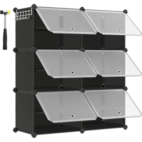 Songmics Prepleteno stojalo za čevlje, plastična omara za shranjevanje čevljev, modularni organizator za shranjevanje s 6 režami, 30 x 40 x 30 cm za vsak prostor, z vrati, jeklenim okvirjem, plastičn, (21313477) Cene
