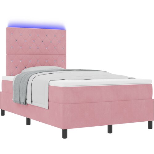 vidaXL Box Spring Postelja z Blazino in LED Roza 120x200 cm Žamet, (22050539) Cene