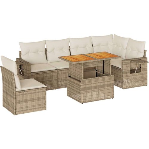 VidaXL 7-dijelni set vrtnih sofa od poliratana s jastucima bež Slike