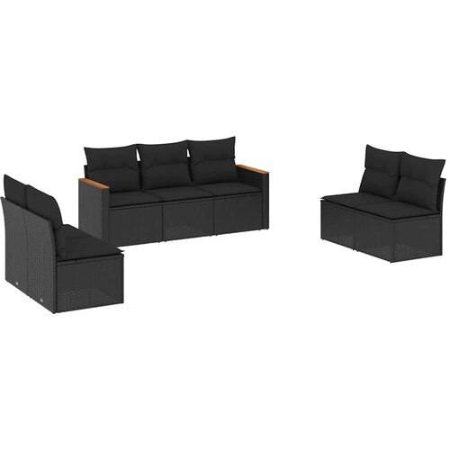  7-dijelni set vrtnih sofa od poliratana s jastucima crni Black Slike