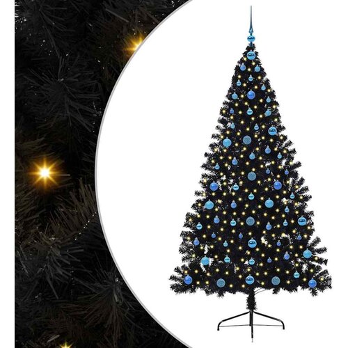 vidaXL Umetna predhodno osvetljena božična jelka Črna 210 cm PVC, (5000073049) Cene