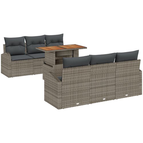 vidaXL set od 7 dijelova vrtnih sofa s jastučićima Siva Poly Ratan, dvosjed vrtna sofa s pohranom i jastučićima Siva Poly Ratan Cijene