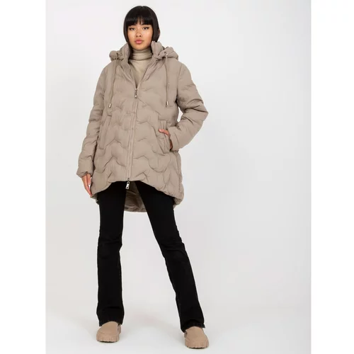 Fashion Hunters Beige down winter jacket with a hood