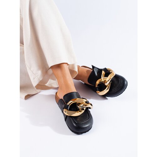 SHELOVET Black slippers with large chain Slike