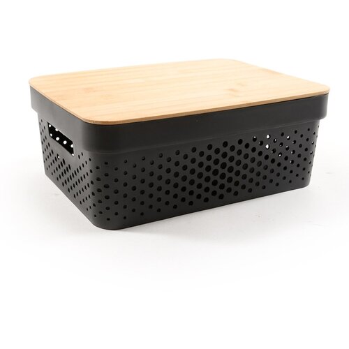 Mhome Plastco pvc ko&scaron;ara z lesenim pokrovom 35,5x26,5x13,5cm / črna / pvc, les, (5000197954) Cene