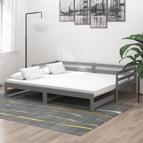 vidaXL Izvlečna dnevna postelja siva trdna borovina 2x(90x200) cm Cene