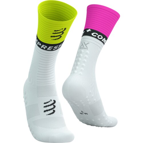 Čarape Compressport Mid Compression Socks V2.0 White/Safe Yellow/Neo Pink Cijene