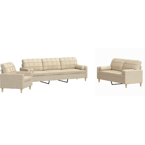  3-dijelni set sofa s ukrasnim jastucima krem od tkanine Slike