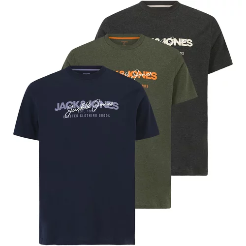 Jack & Jones Plus Majica 'JJALVIS' morsko plava / antracit siva / maslinasta / bijela