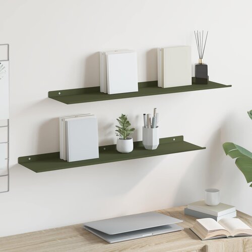 Lebdeća polica 2 pcs Maslinasto zelena 80 x 18 x 2,5 cm Čelik Slike