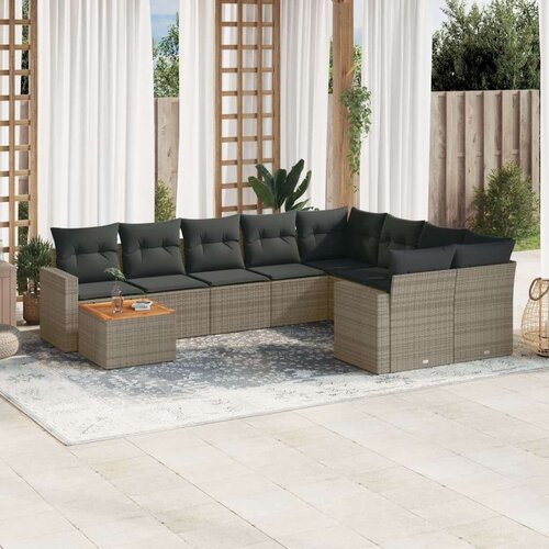 VidaXL 10-dijelni set vrtnih sofa od poliratana s jastucima sivi Slike