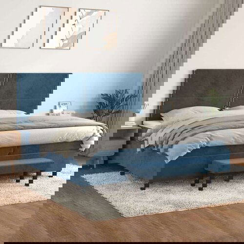  S oprugama i madracem tamnoplavi 200x200 cm bar&amp;scaron;unasti Slike