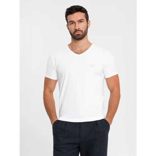 Ombre Men's SLIM FIT T-shirt with round neckline and logo - white