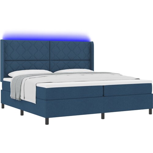 vidaXL Postelja s podnožjem in vzmetnico ter LED modra 200x200 cm Tkanina, (22050798) Cene