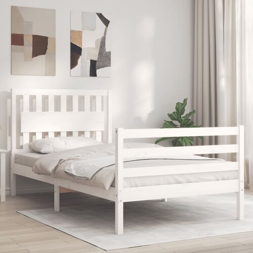 The Living Store Posteljni okvir z vzglavjem bel 100x200 cm trden les - Posteljni Okvir, (21527360) Slike