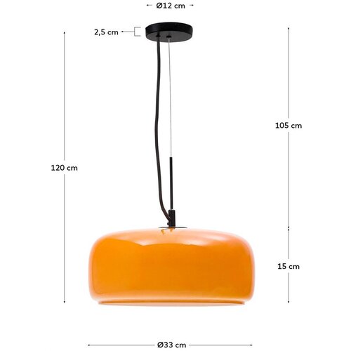 Kave Home Oranžna LED viseča svetilka s steklenim senčilom &amp;oslash; 38 cm Reig &amp;ndash; Slike