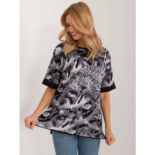 Fashion Hunters Black loose T-shirt with animal motif Slike